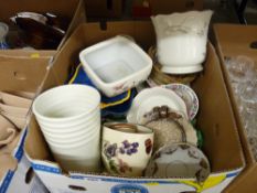 Mixed box of decorative crockery and pottery planters etc