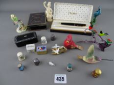 Group of collectables including enamelled and silver thimbles, papier mache snuff box, an Indian