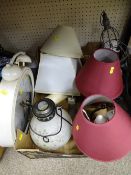 Quantity of decorative lamps and candleholders and a vintage style wall clock