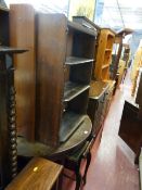 Two wall hanging bookshelves, half moon hall table and a piano stool