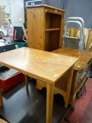 Small pine bookcase and a yew effect entertainment unit etc