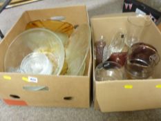 Two boxes of glass vases and tableware