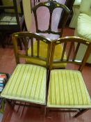 Two inlaid bedroom chairs and another with carved back and button upholstered seat