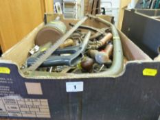 Box of various vintage hand tools