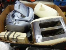 Box of small electrical items, toaster, CD player, kettle etc E/T