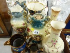 Quantity of decorative vases and two copper lustre jugs