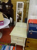 Modern white cheval mirror with interior jewellery compartment and two cream painted two drawer