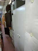 Parcel of non-matching white painted bedroom furniture, mirror, loom style linen baskets, ottoman