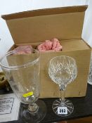 Boxed set of six Sovereign hock glasses and an etched glass vase