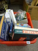 Box of mixed items including Haynes manuals, lamps etc