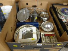 Box of electroplate, flatware etc