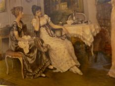 C HAIGH WOOD crystoleum - Victorian interior scene in a good gilt frame, 28 x 39 cms