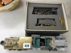 Brass model of a steam train and a boxed United scale models B & O Power Exclusively for Pacific