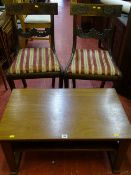 Pair of Regency mahogany dining chairs (for restoration) and a small oblong topped mahogany two tier