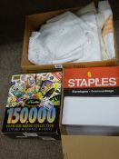 Office items and vintage linen