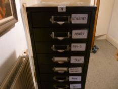 Metal multi-drawer narrow filing cabinet, 120 cms high