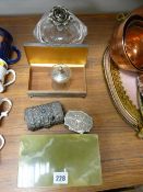 Onyx cigarette box, white metal trinket boxes etc