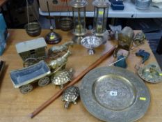 Excellent parcel of ornamental brassware including tortoises, fly ashtray etc