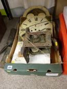 Longcase clock face, workings, weights and pendulum