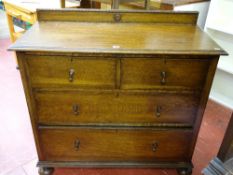 Oak washstand chest with bobbin railback and two long and two short drawers