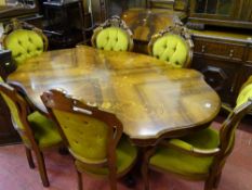 Reproduction Italian style centre pedestal dining table with floral design, shaped top and six