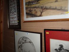 Oriental prints, silks and an Eastern watercolour