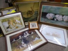 Gilt framed wall mirror, print of a yacht and similar items