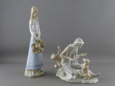Nao figurine of a young girl with her dog and a Valencia figurine of a young girl with hat
