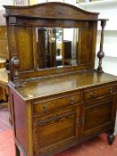 Polished sideboard with bevelled mirror back and top shelf