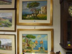 Oil on boards, a pair - Continental scenes, initialled 'N H', 30 x 40 cms