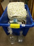 Tub of tableware, decanters etc.