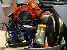 Small parcel of electrical items - Tesco extension lead, three small air pumps, manual pump etc E/T