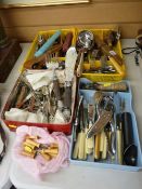 Large parcel of cutlery, flatware in trays and loose including a fine carving set