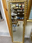 Gilt framed bevelled narrow hall mirror