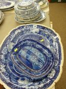Quantity of Spode blue and white plates, a Baltimore platter and a 'Field Sports' platter