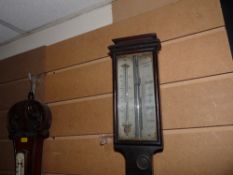 Period stick barometer by A Abranam & Co, Liverpool, with silvered dial and a shepherd's crook