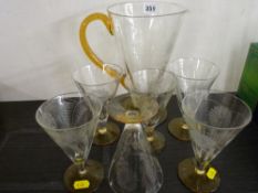 Etched clear and amber glass lemonade set