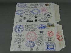 Two C5 envelopes bearing various rubber stamps and cancellations for the Falkland Islands, 1994