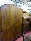 Mid 20th Century walnut bedroom suite of gent's wardrobe, kneehole dressing table and a chest of