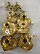 Five pairs of brass chambersticks