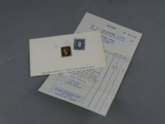 Penny Black postage stamp and one other, the plate 5 Penny Black with four borders and