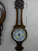 Vintage oak aneroid barometer with thermometer