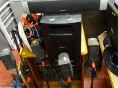 Bose surround system with Subwoofer and satellite speakers on stand and associated cable E/T