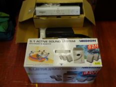 Boxed Medion 5.1 active sound system with power subwoofer, Sky Plus digibox etc E/T