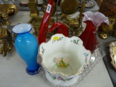 Parcel of art glassware and an Aynsley planter etc