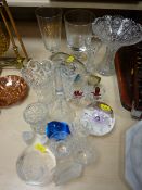 Parcel of mixed glassware including paperweights, ship in bottle etc