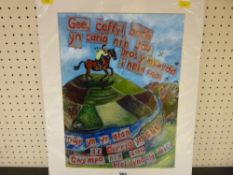 Welsh unframed LIZZIE SPIKES print, dated 2013 'Gee, Ceffyl Bach yn Cario Ni'n.....'