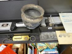 Two cased vintage air reciprocating saws by Cengar, metal plaque, electroplate etc