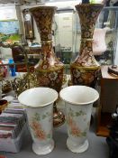 Pair of tall modern cloisonne vases, approximately 66 cms high and a pair of modern porcelain vases