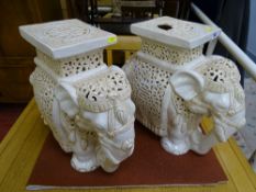 Pair of reproduction Oriental ceramic elephant seats (damage to top of one)